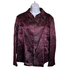Vintage Silk Box Women's Burgundy Jacquard Asian Print Jacket Size 12 Regal Chic